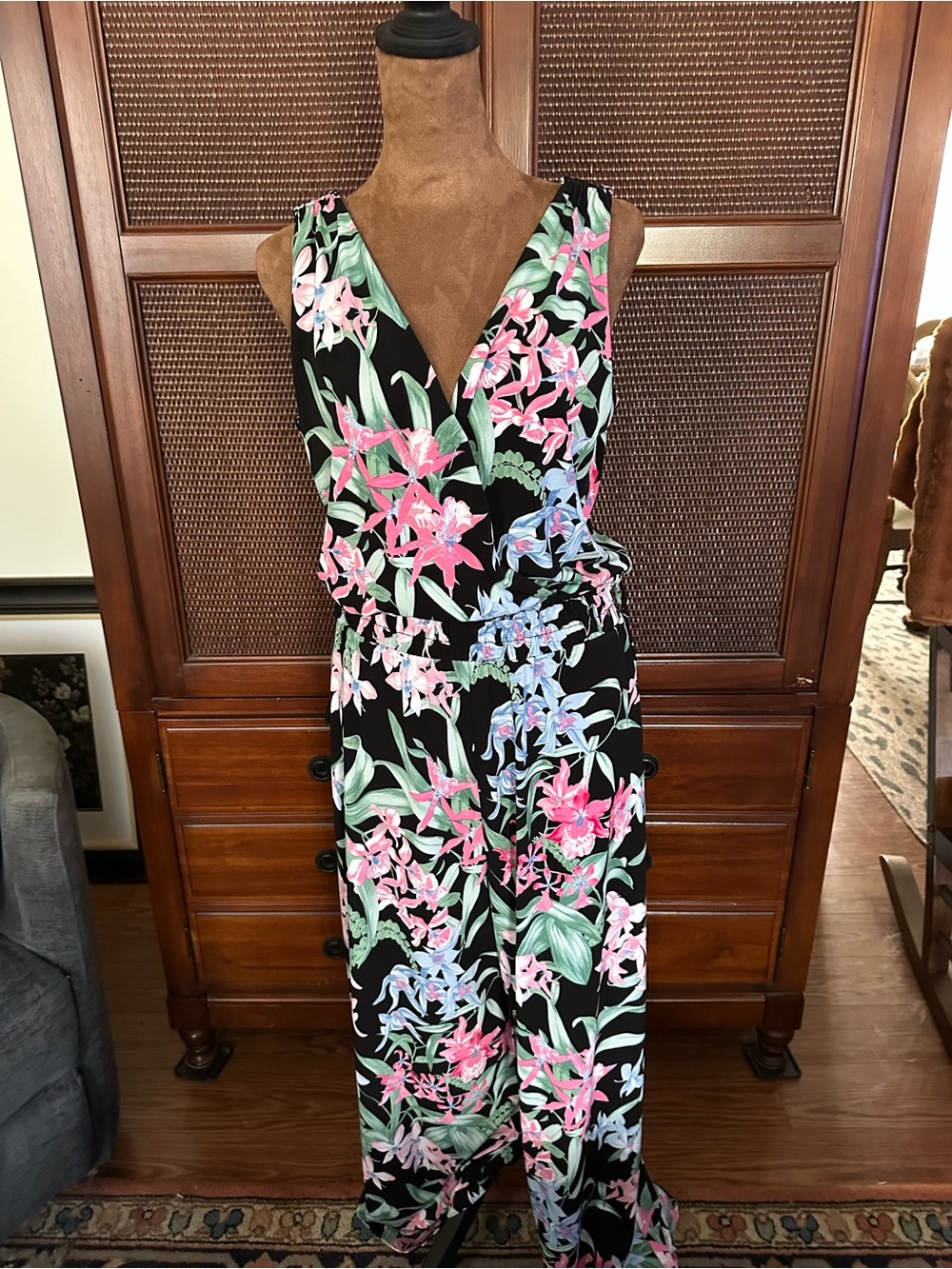 Tommy Bahama Black One-Shoulder Floral Jumpsuit - Pink & Green